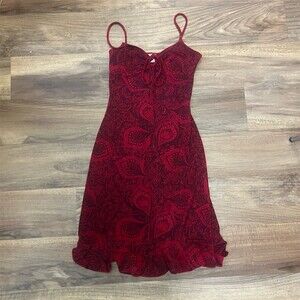 Vintage 90s Finesse Red Paisley Slip Midi Dress Womens Small Sweetheart